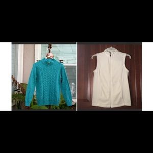 Off White Vest & Aqua Pearl Sweater